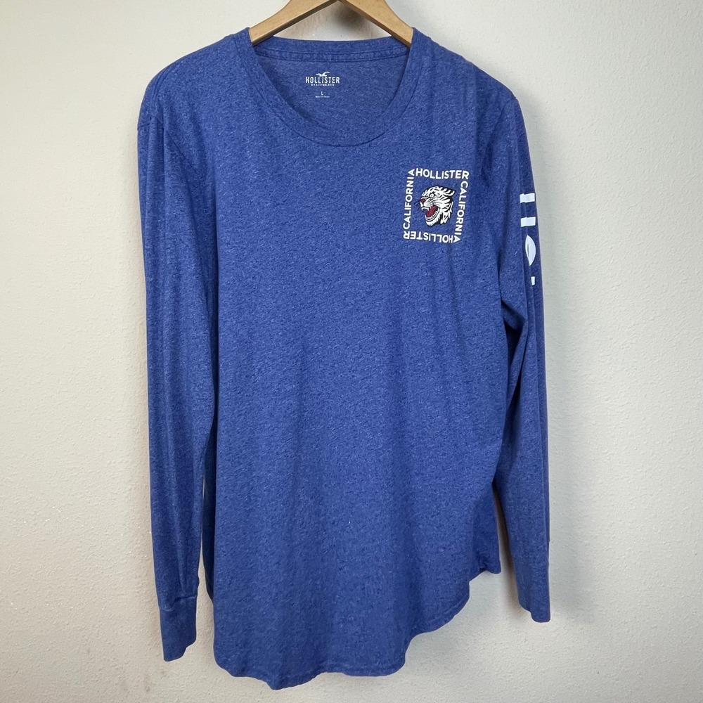 Hollister Mens Long Sleeve T Shirt‎ Blue Tiger California Graphic Size L